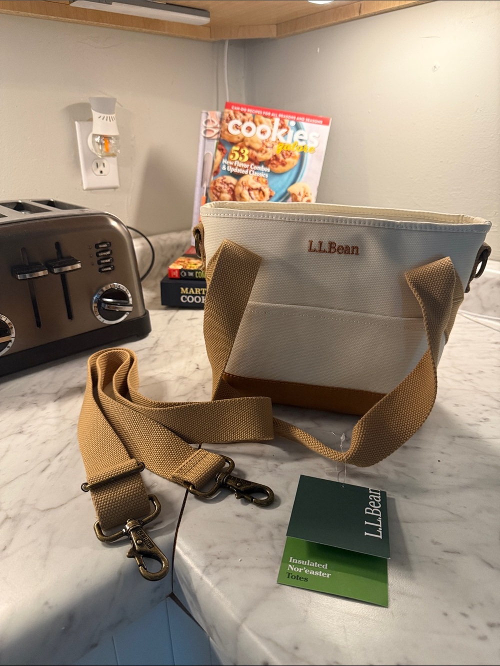 L.L. Bean Cream Canvas Tote with Tan Accents